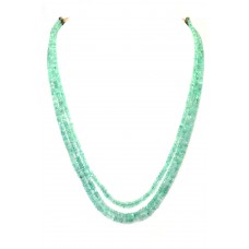 Natural Beryl Gemstone green Cut Beads 3 lines String Necklace 193 Carats M5